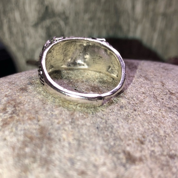 Antique Silver Green Eye Owl ring adjustable nice 925S stamped hallmarked - Picture 5 of 6